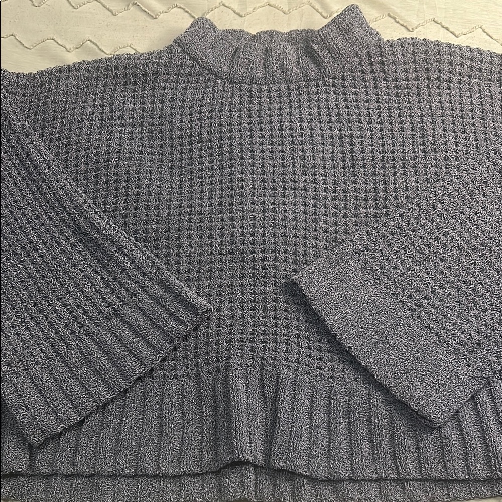 Gray Cowl Neck Sweater with Ribbed Detailing